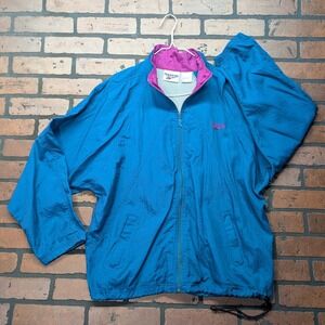 Reebok 90s Vintage Batwing Windbreaker M-L Bright Blue Purple Logo Vented Baggy